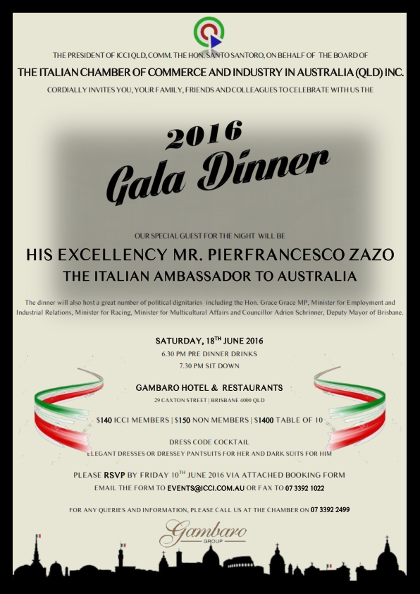 ICCI Annual Gala Dinner with his Excellency the  Italian Ambassador Pier Francesco Zazo